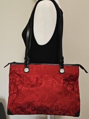 Brighton Red Swirl Tote Bag with Black Trim